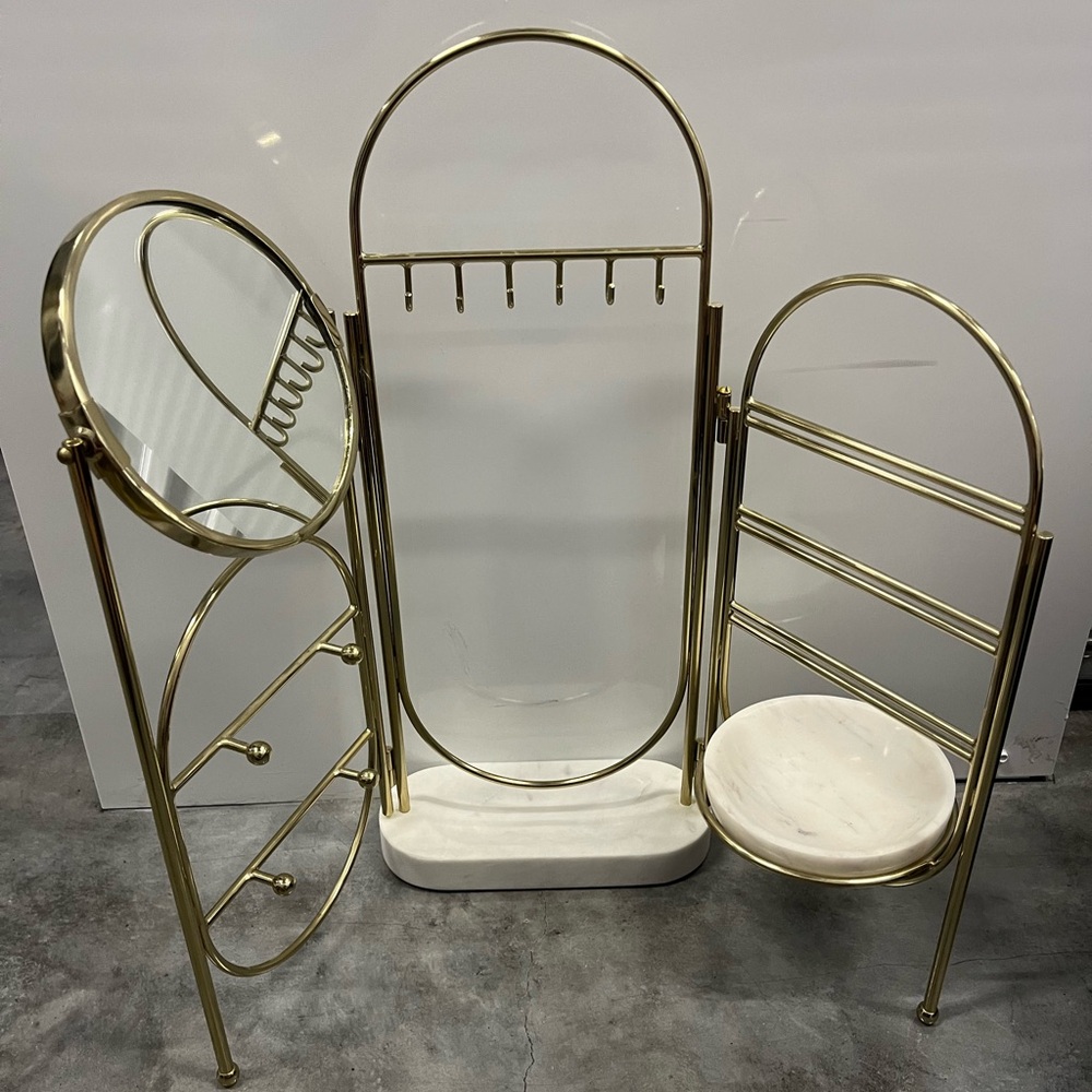 Gold Metal Vanity Organizer with Mirror